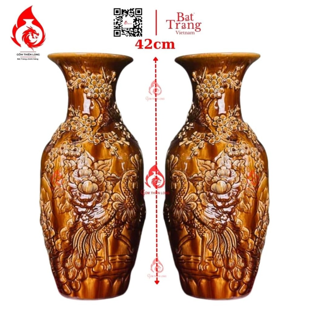 Lộc Bình Bát Tràng Men Hoàng Thổ Công Hoa Phú Quý 230996