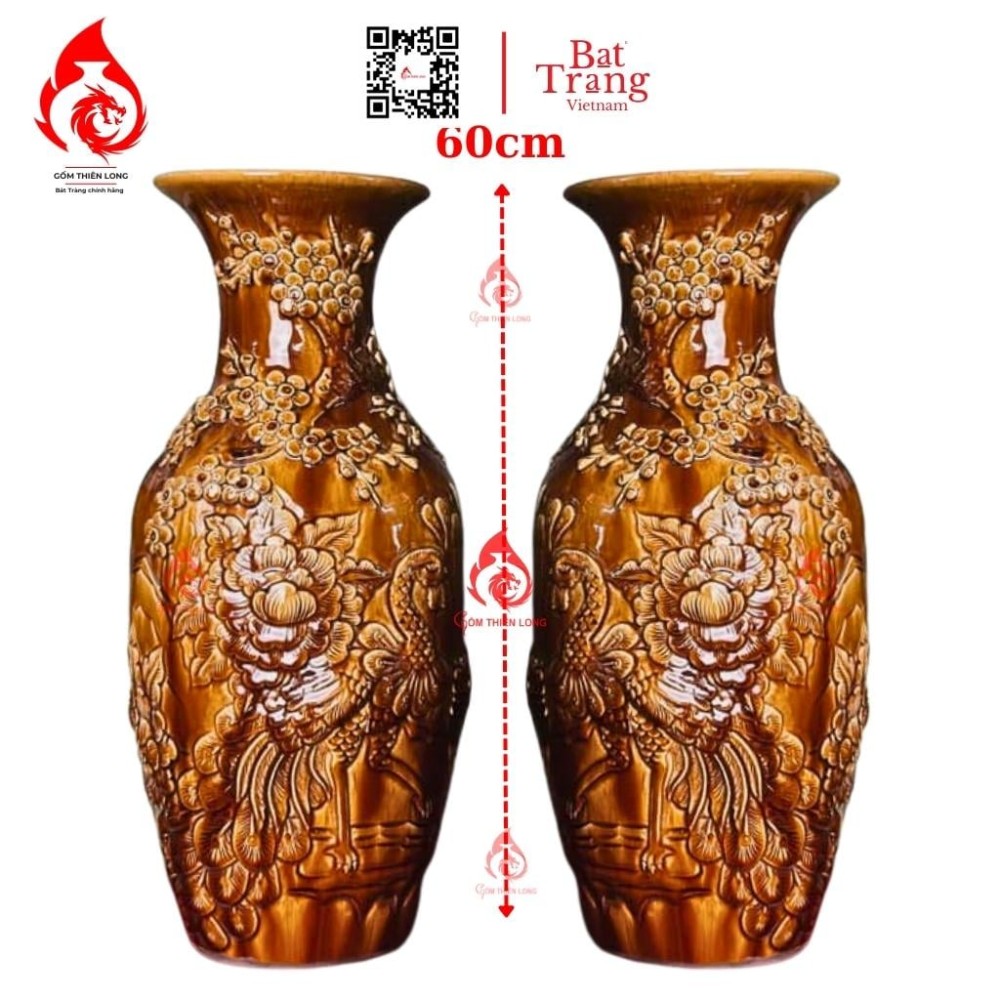 Lộc Bình Bát Tràng Men Hoàng Thổ Công Hoa Phú Quý 230996