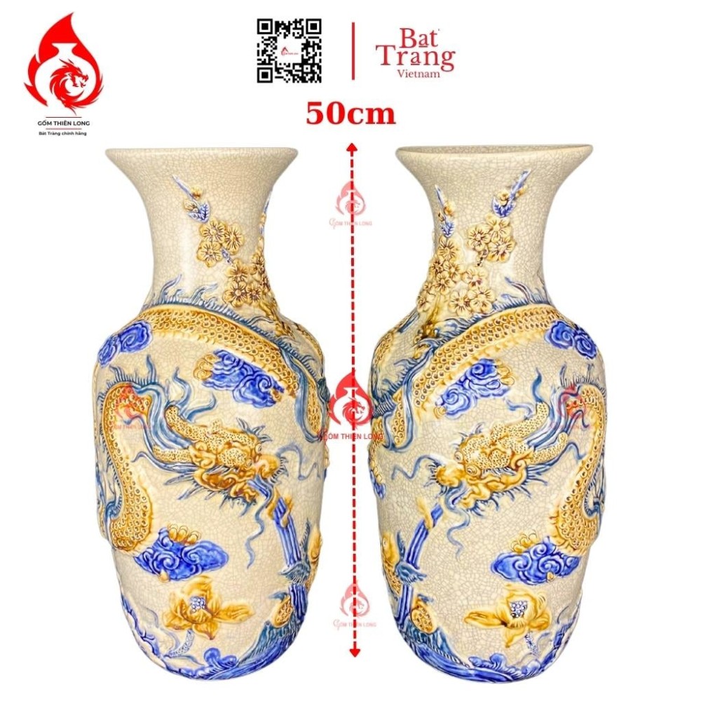 Lộc Bình Bát Tràng Men Rạn Long Cuốn Thủy 231000