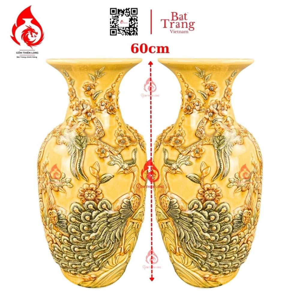 Lộc Bình Bát Tràng Men Rạn Vàng Công Hoa Phú Quý 230993