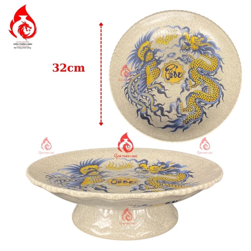 Bộ Đồ Thờ Bát Tràng Men Rạn In Rồng 231004