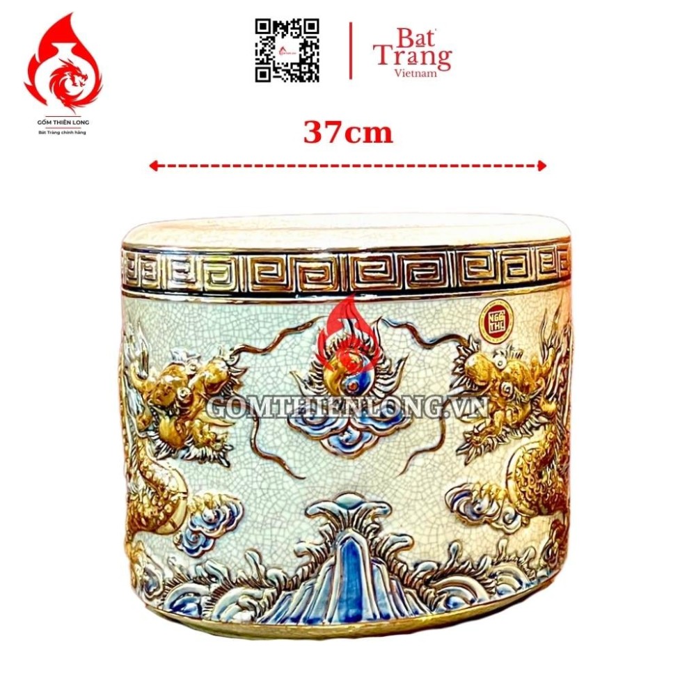 Bát Hương Vẽ Vàng Men Rạn Đắp Nổi Rồng 231007
