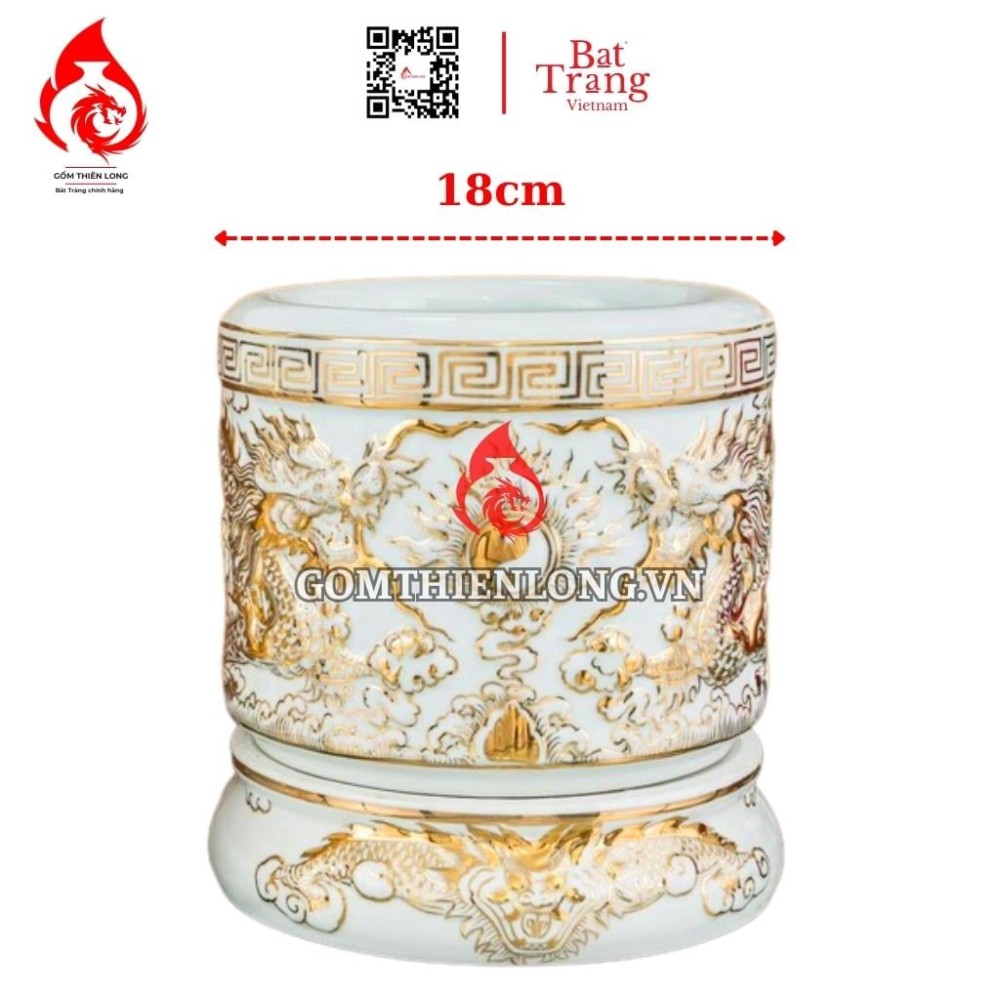 Bộ Bát Hương Bát Tràng Kèm Chân Đế Vẽ Vàng 24k 231009