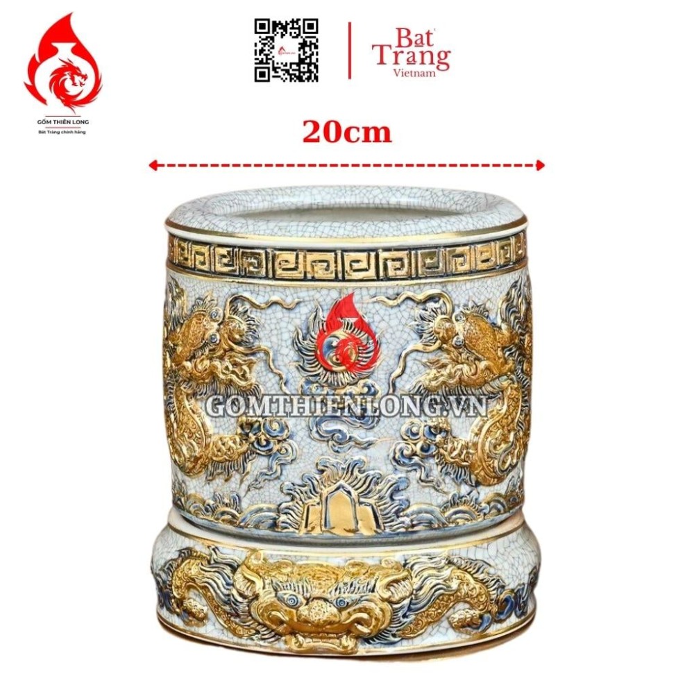 Bát Hương Vẽ Vàng Men Rạn Kèm Đế 231010