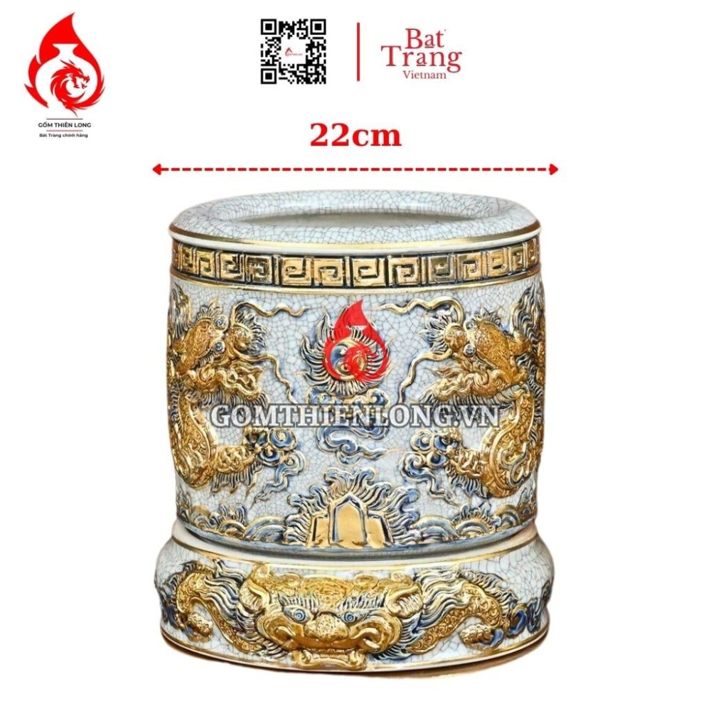 Bát Hương Vẽ Vàng Men Rạn Kèm Đế 231010