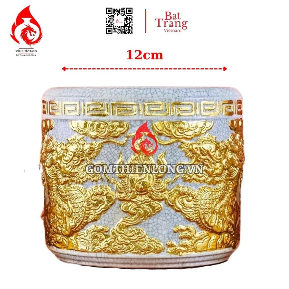 Bát Hương Dát Vàng Men Rạn Đắp Nổi Rồng 231011
