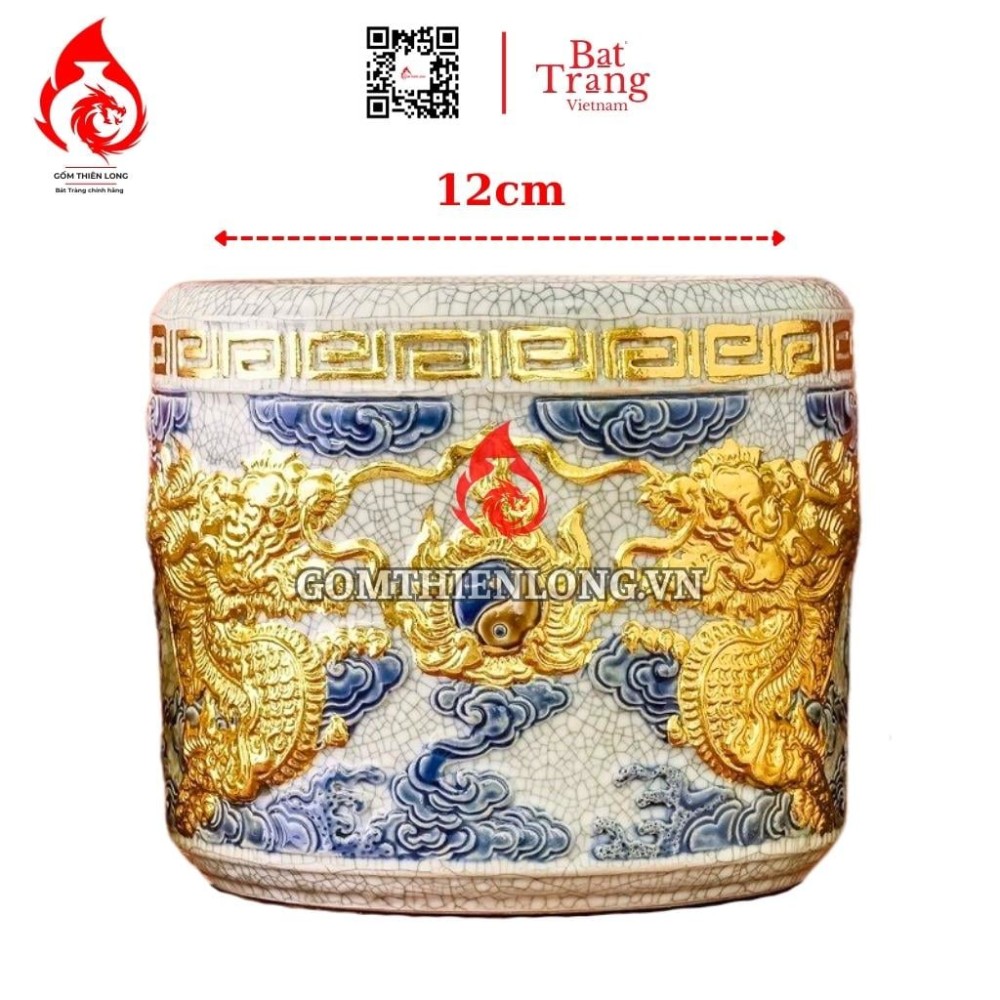 Bát Hương Dát Vàng Men Rạn Đắp Nổi Rồng 231012