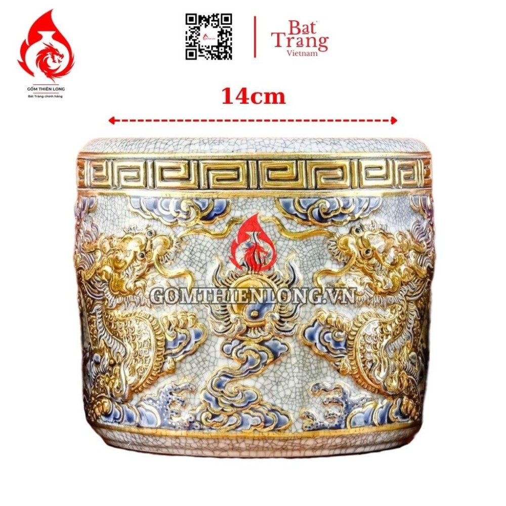 Bát Hương Vẽ Vàng Men Rạn Đắp Nổi Rồng 231013