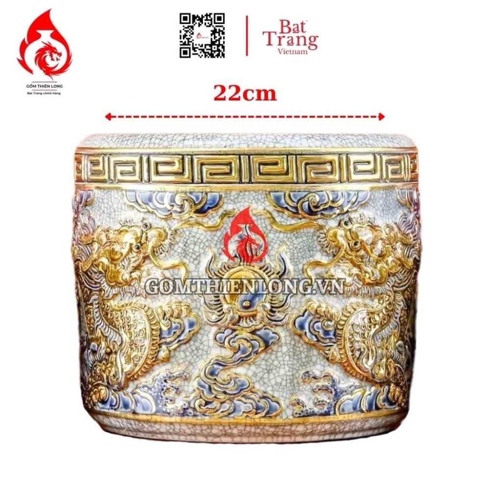 Bát Hương Vẽ Vàng Men Rạn Đắp Nổi Rồng 231013