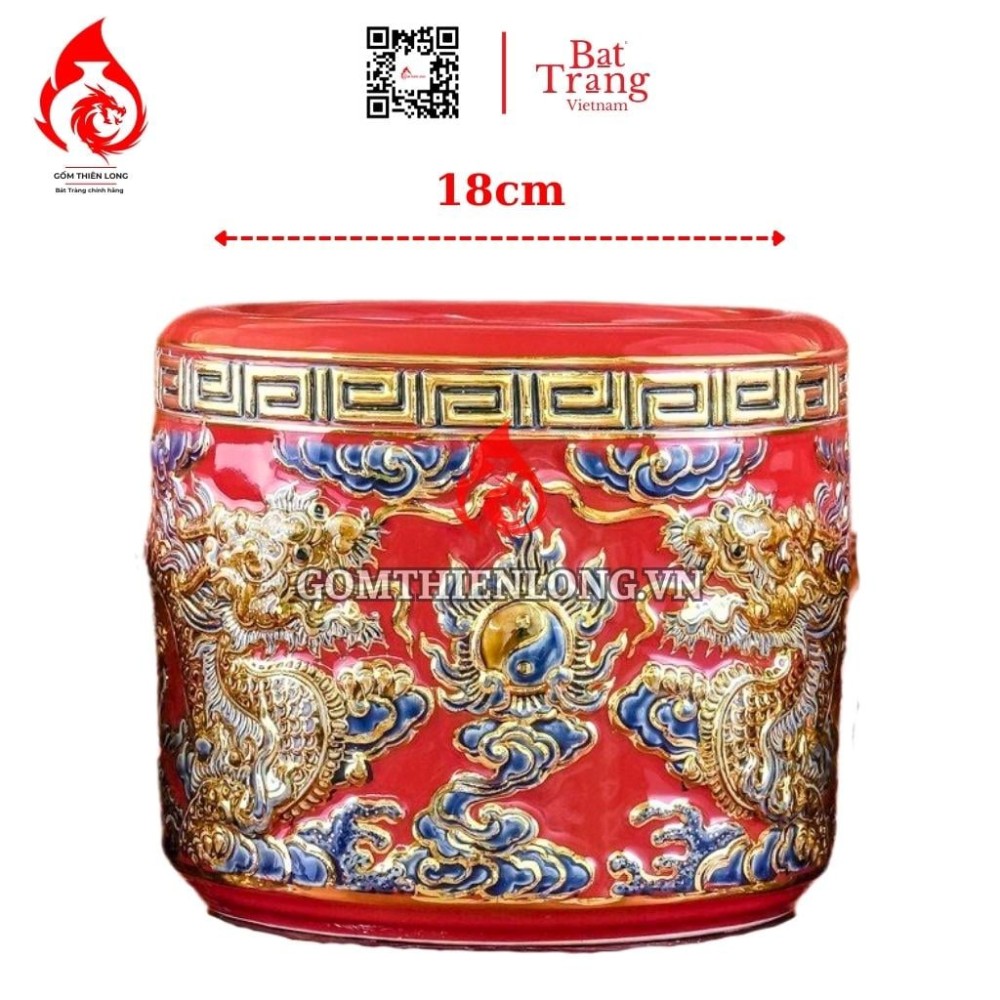 Bát Hương Vẽ Vàng Màu Đỏ Đắp Nổi Rồng 231015