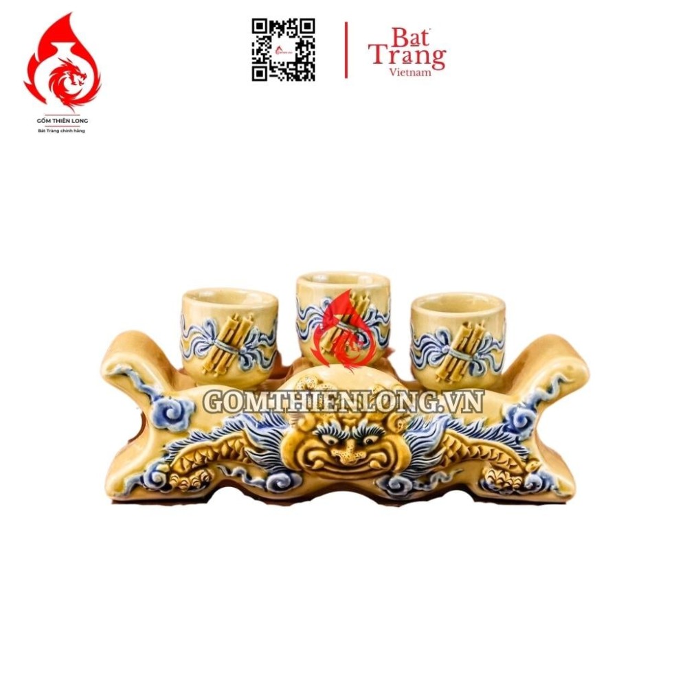 Bộ Đồ Thờ Bát Tràng Màu Vàng Hoàng Tộc Đắp Nổi 231023