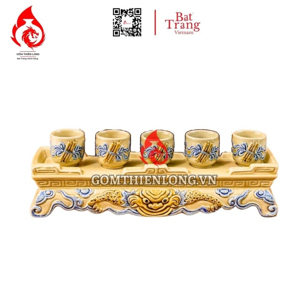 Bộ Đồ Thờ Bát Tràng Màu Vàng Hoàng Tộc Đắp Nổi 231023