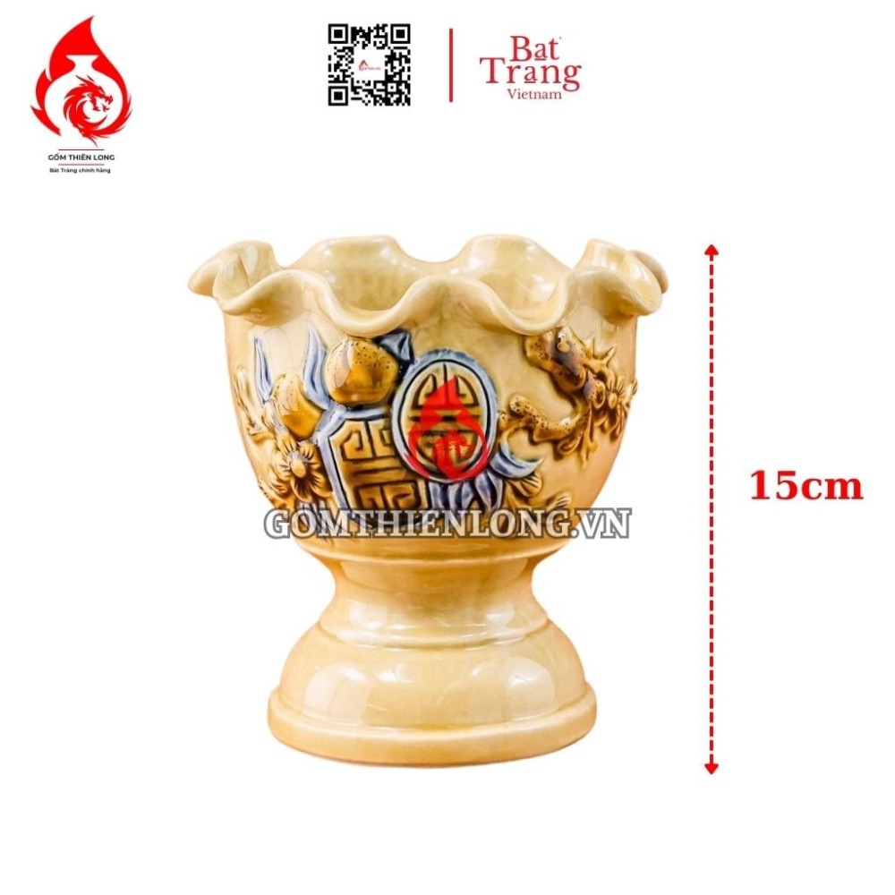 Bộ Đồ Thờ Bát Tràng Màu Vàng Hoàng Tộc Đắp Nổi 231023