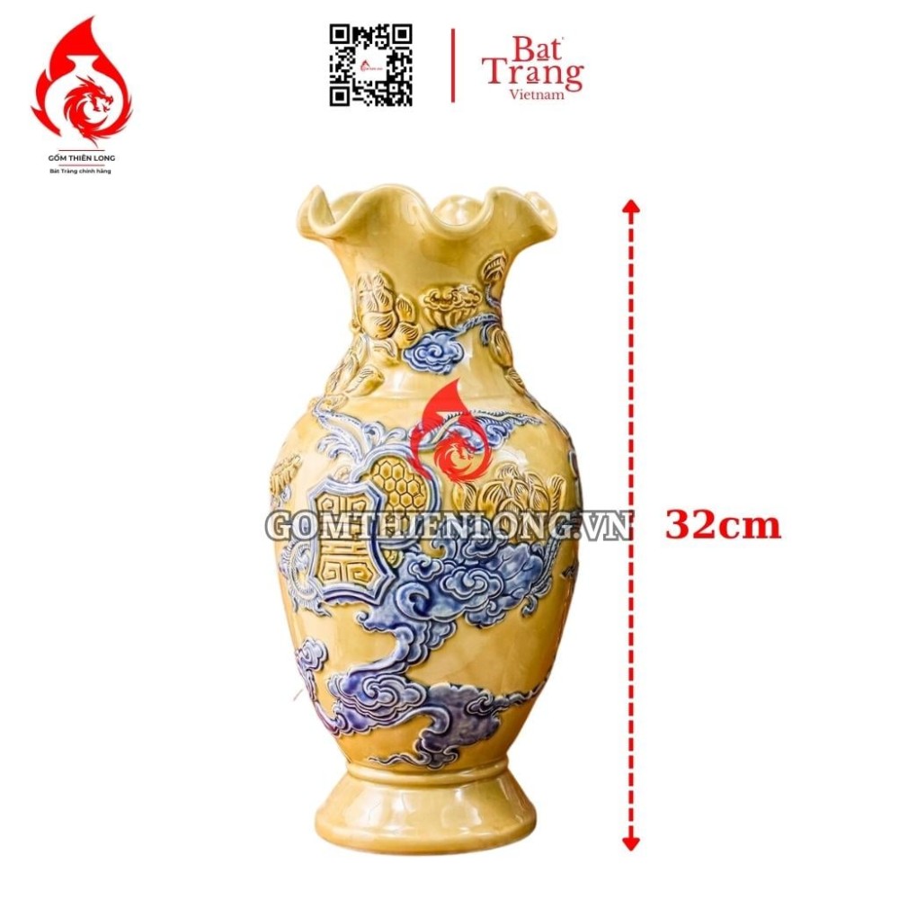 Bộ Đồ Thờ Bát Tràng Màu Vàng Hoàng Tộc Đắp Nổi 231023