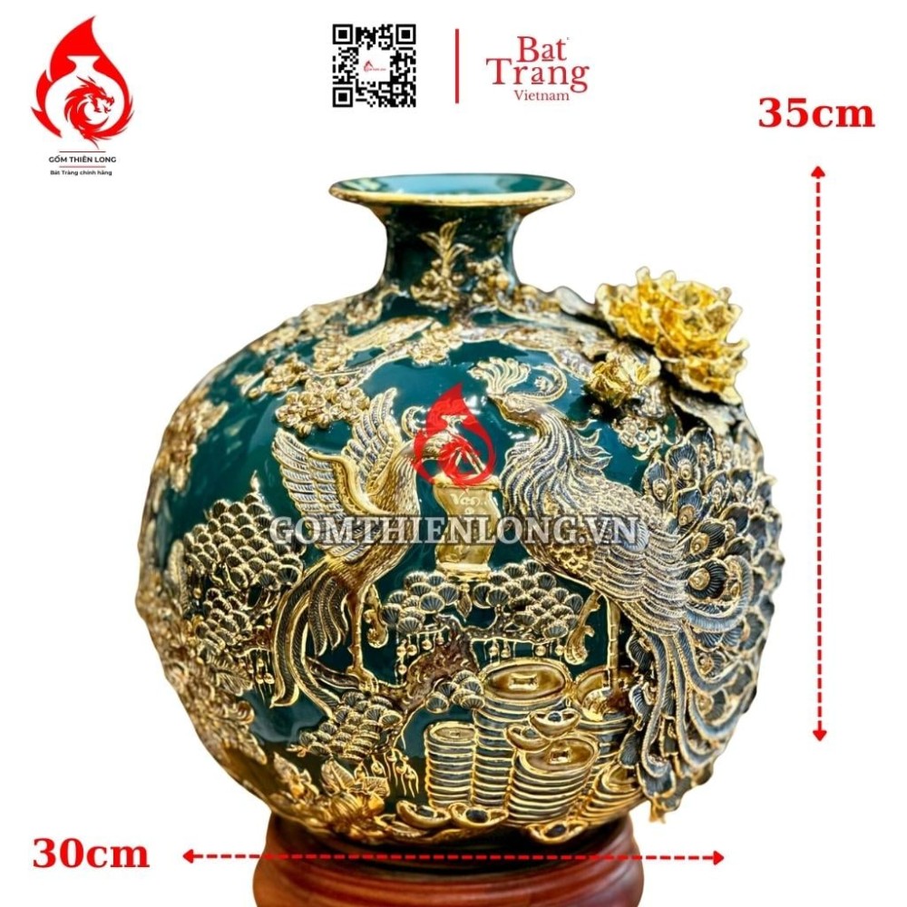 Bình Hút Lộc Công Hoa Phú Quý Màu Xanh Lục Bảo 231032