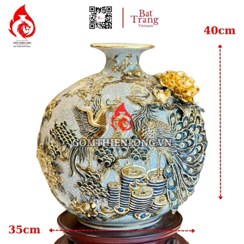 Bình Hút Lộc Công Hoa Phú Quý Men Rạn 231034