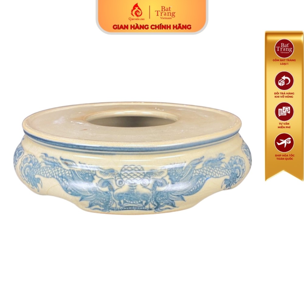 Chân Đế Bát Hương Bằng Sứ Men Rạn Vẽ Rồng 231037R