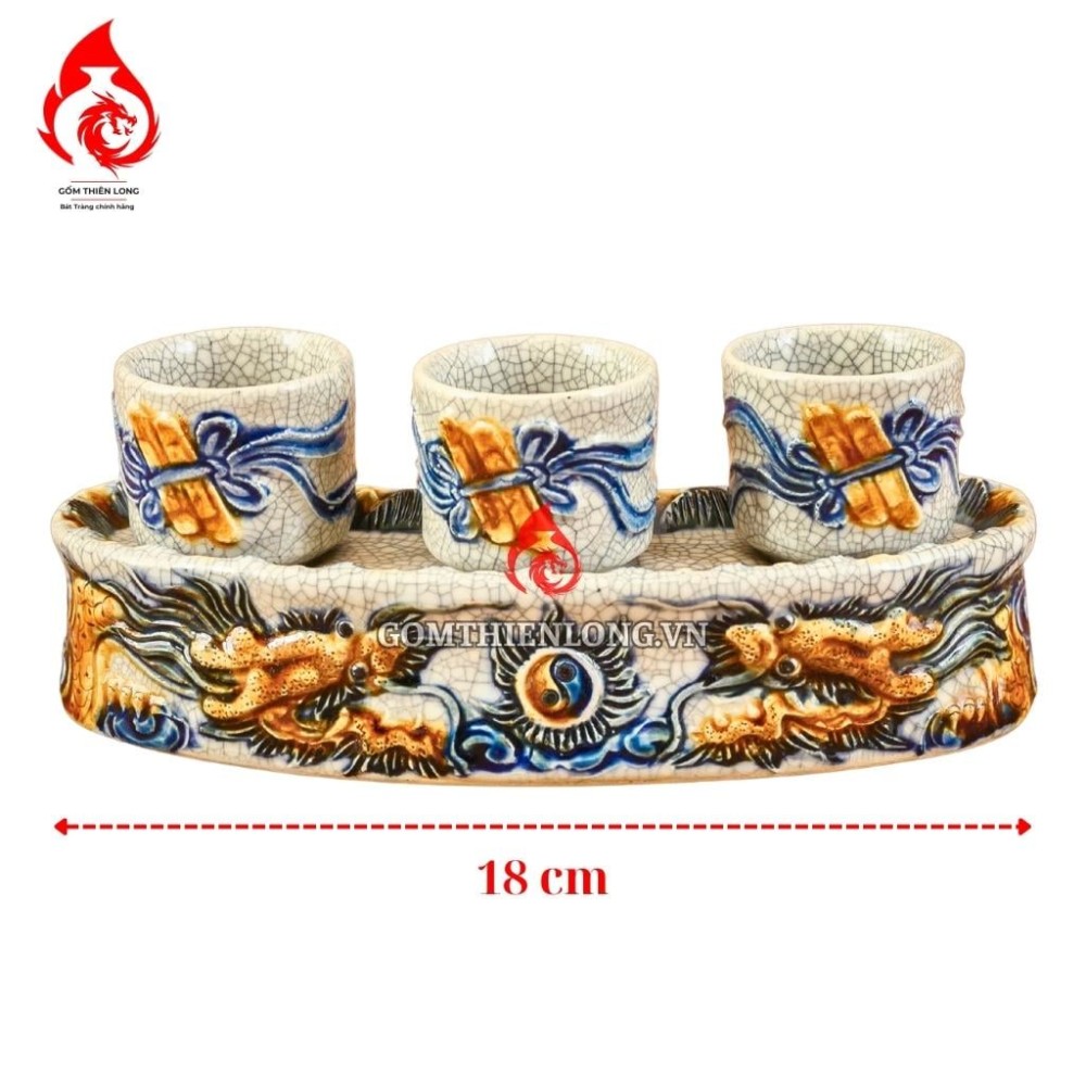 Bộ Kỷ Chén Thờ Men Rạn Đắp Nổi Long Chầu Nguyệt 231040
