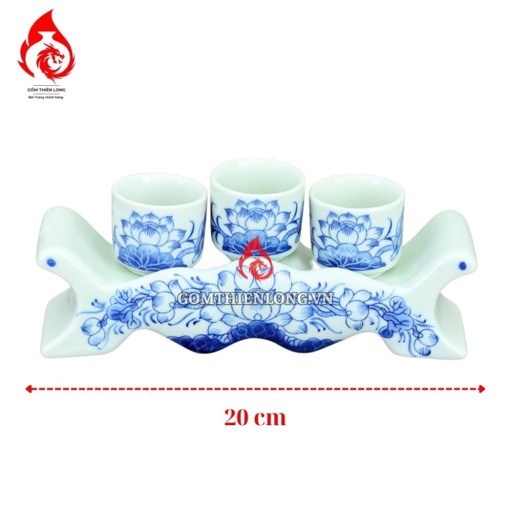 Bộ Kỷ Chén Thờ Men Lam Vẽ Hoa Sen 231043