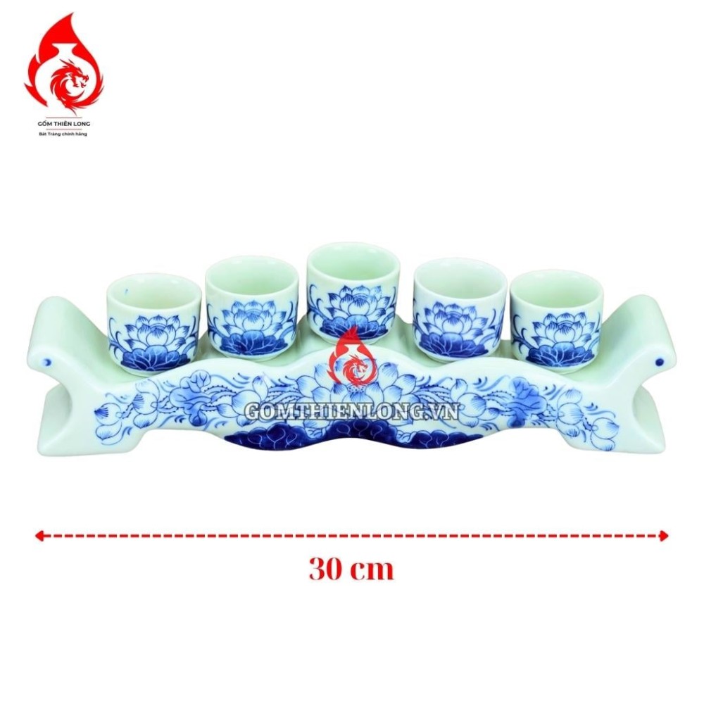 Bộ Kỷ Chén Thờ Men Lam Vẽ Hoa Sen 231043