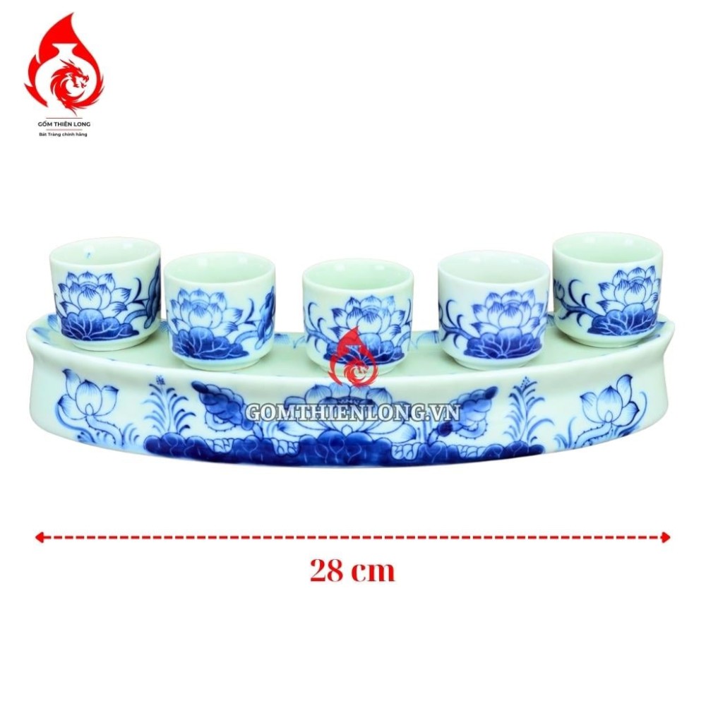 Bộ Kỷ Chén Thờ Men Lam Vẽ Hoa Sen 231044