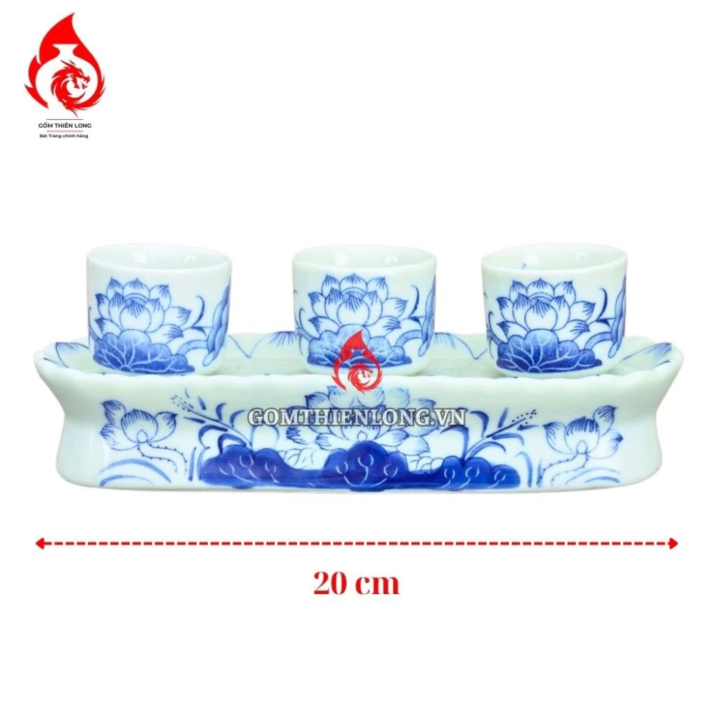 Bộ Kỷ Chén Thờ Men Lam Vẽ Hoa Sen 231045