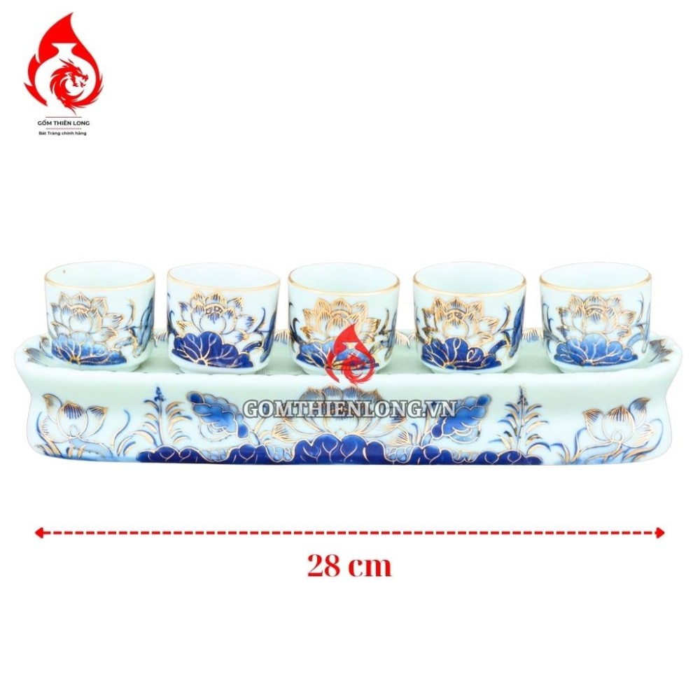 Bộ Kỷ Chén Thờ Men Lam Vẽ Vàng Hoa Sen 231047