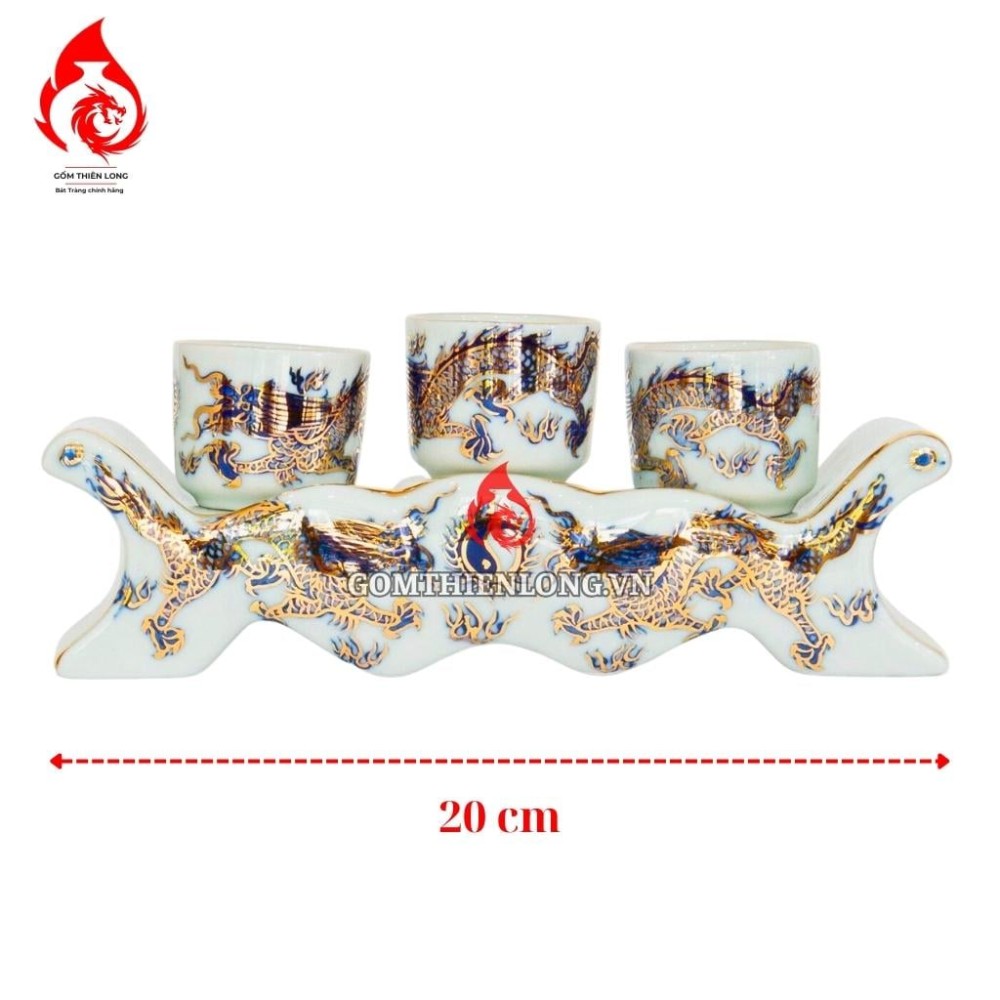 Bộ Kỷ Chén Thờ Men Lam Vẽ Vàng Long Chầu Nguyệt 231048