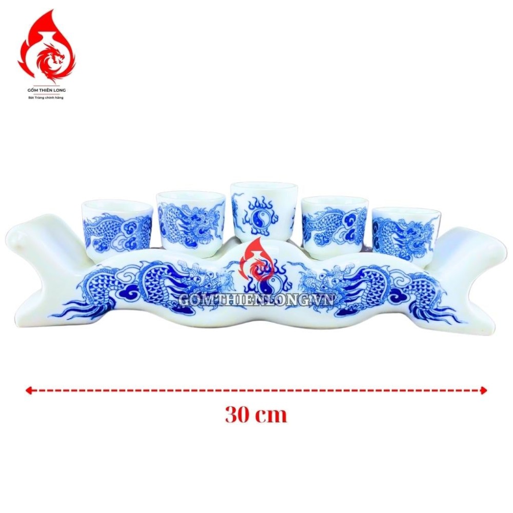 Bộ Kỷ Chén Thờ Men Lam Vẽ Long Chầu Nguyệt 231050