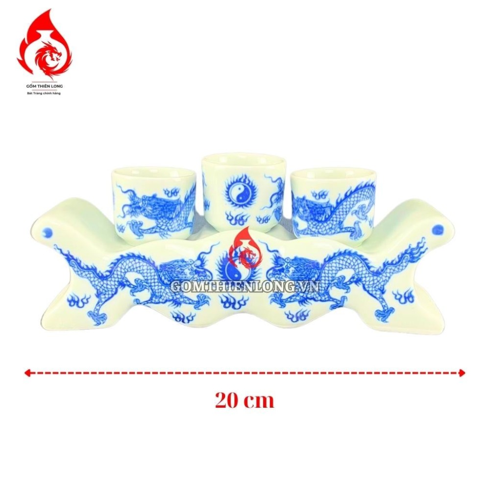 Bộ Kỷ Chén Thờ Men Lam Vẽ Long Chầu Nguyệt 231051