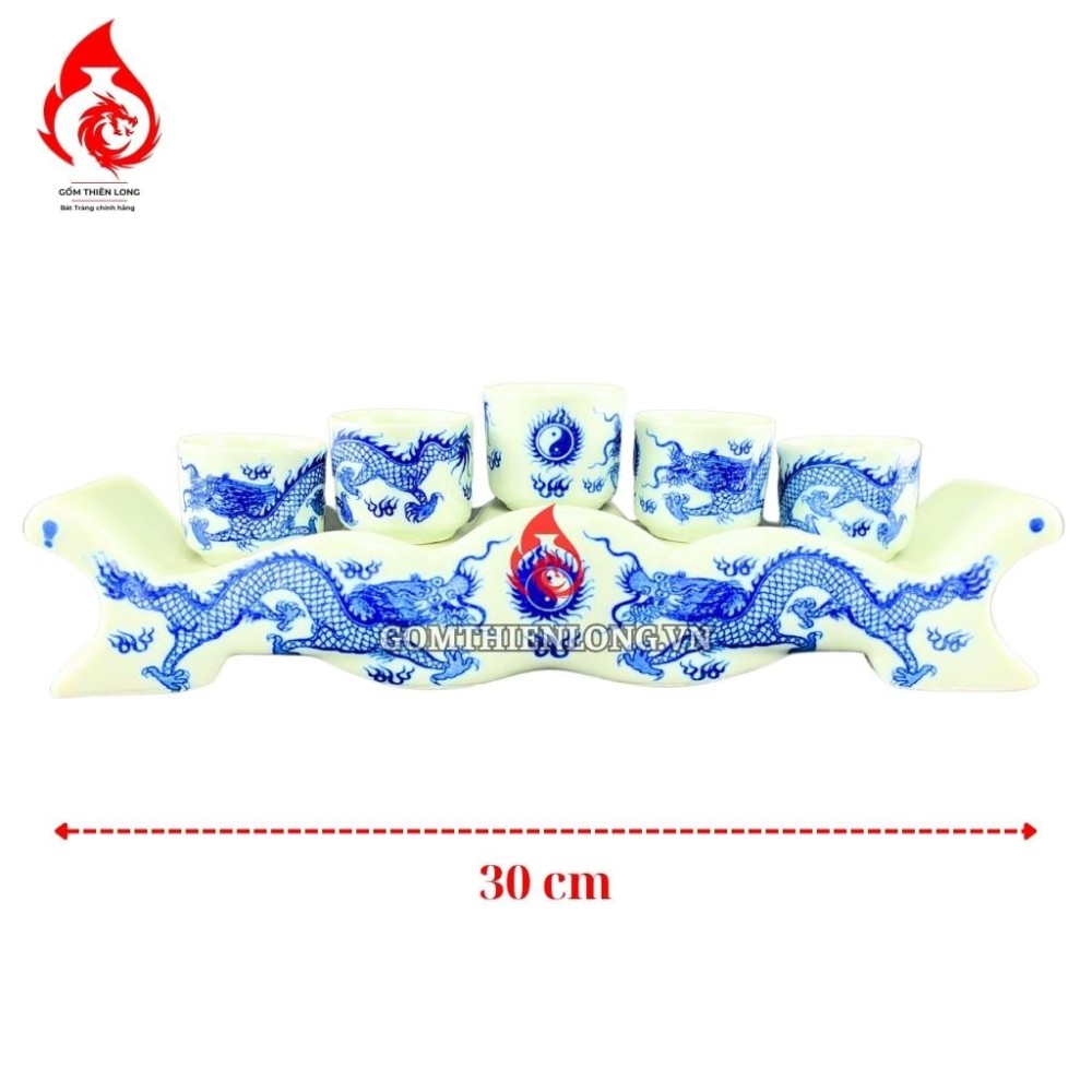 Bộ Kỷ Chén Thờ Men Lam Vẽ Long Chầu Nguyệt 231051