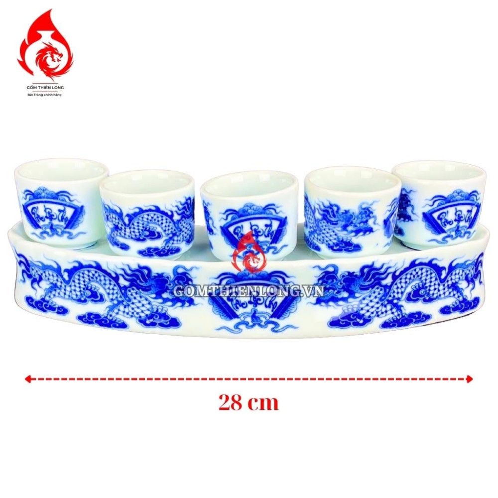 Bộ Kỷ Chén Thờ Men Lam Vẽ Long Chầu Nguyệt 231052