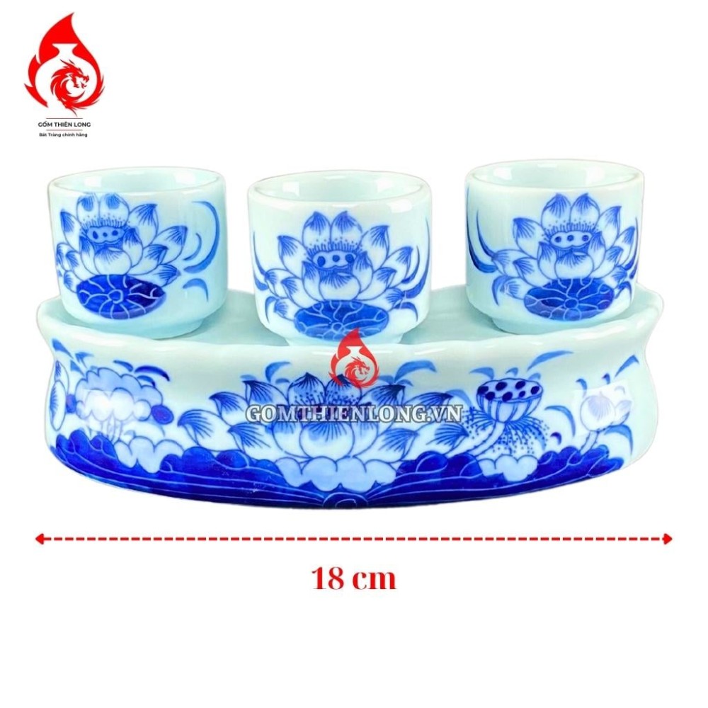 Bộ Kỷ Chén Thờ Men Lam Ngọc Vẽ Hoa Sen 231053