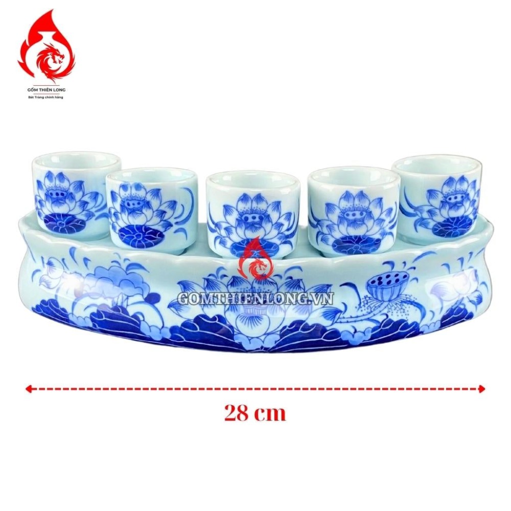 Bộ Kỷ Chén Thờ Men Lam Ngọc Vẽ Hoa Sen 231053