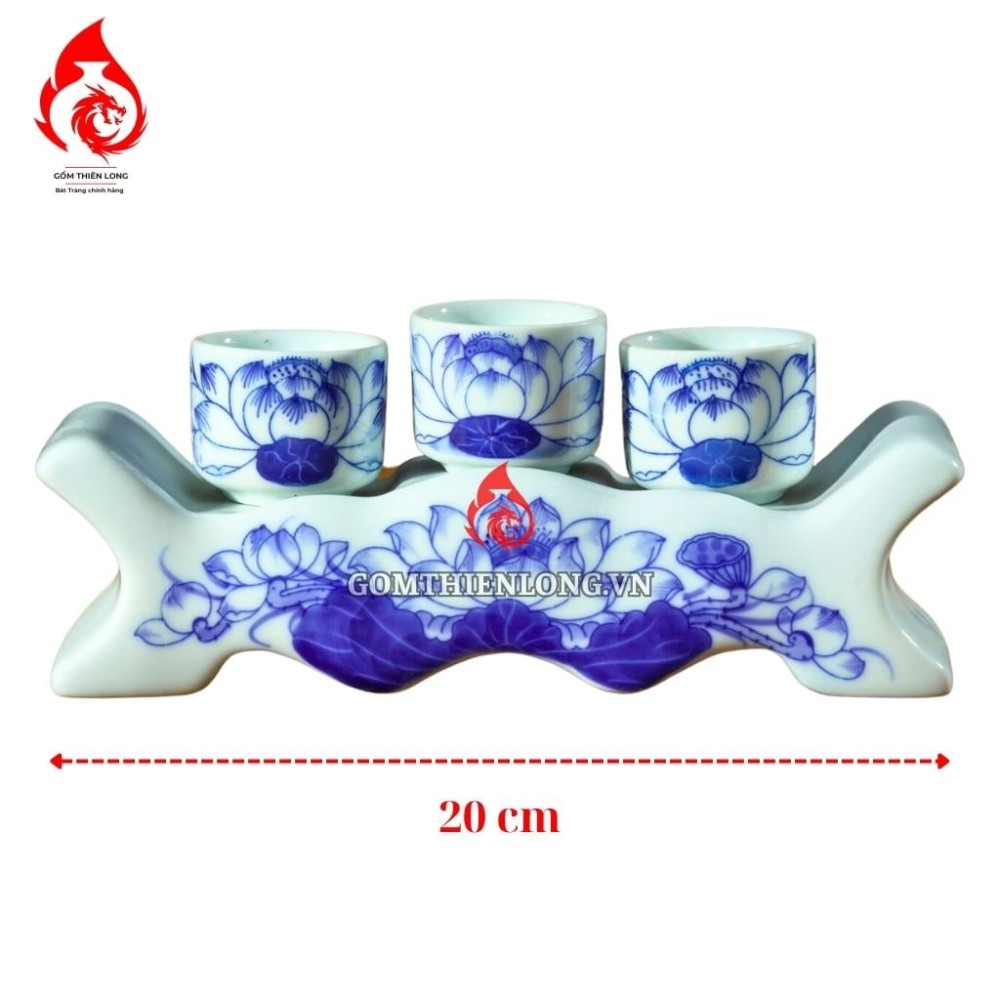 Bộ Kỷ Chén Thờ Men Lam Vẽ Hoa Sen 231055