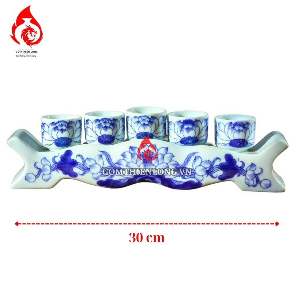 Bộ Kỷ Chén Thờ Men Lam Vẽ Hoa Sen 231055