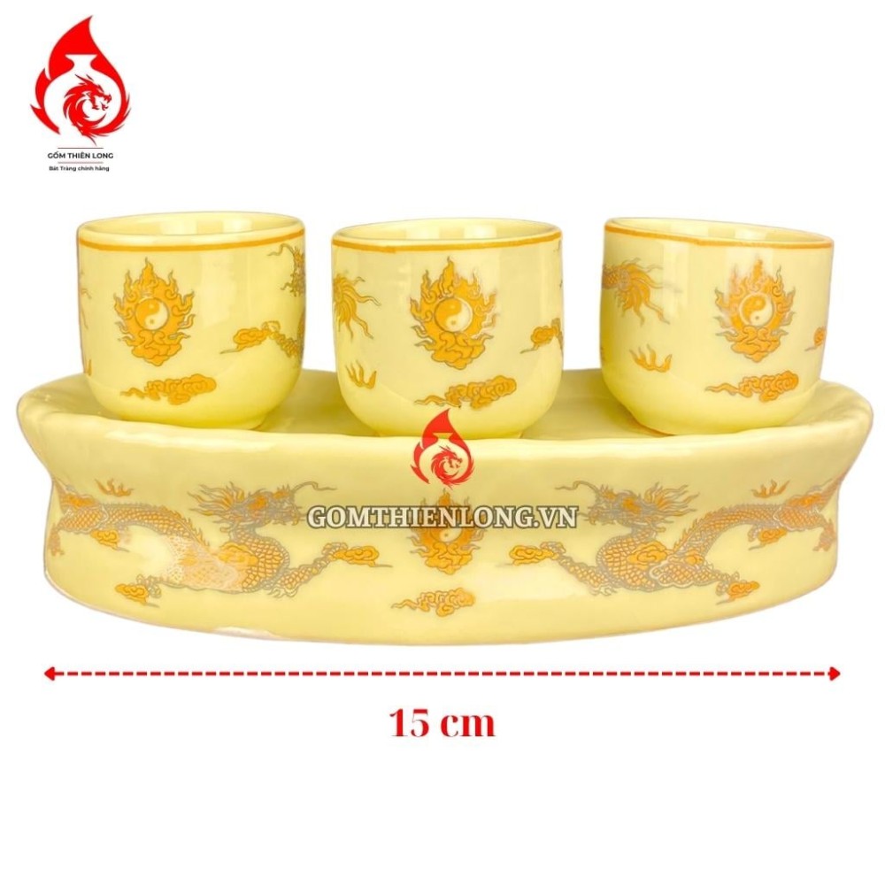Bộ Kỷ Chén Thờ Men Vàng Vẽ Long Chầu Nguyệt 231057