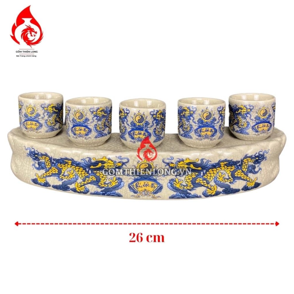 Bộ Kỷ Chén Thờ Men Rạn Long Chầu Nguyệt 231059