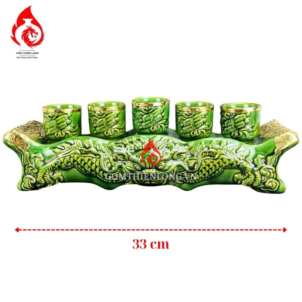 Bộ Kỷ Chén Thờ Men Xanh Ngọc Lục Bảo Đắp Nổi Rồng 231061