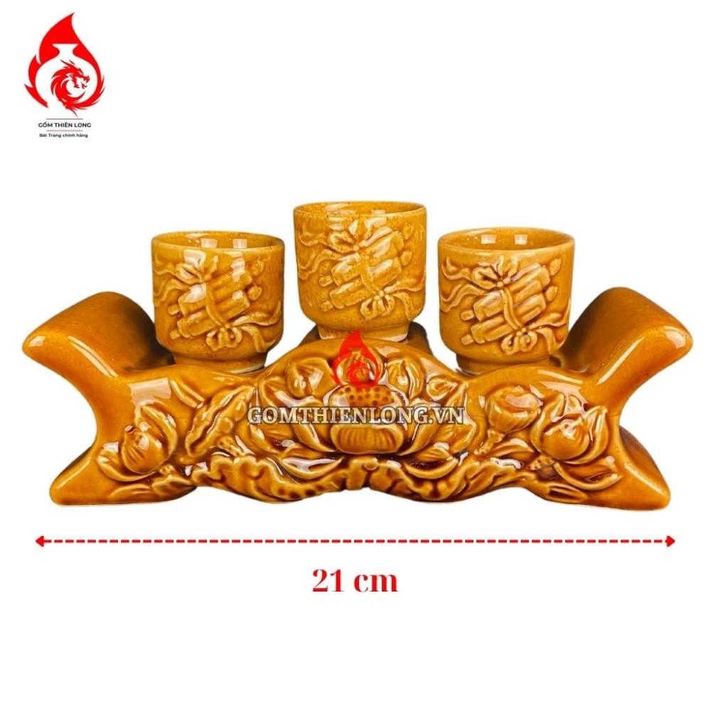 Bộ Kỷ Chén Thờ Men Vàng Hoàng Thổ Đắp Hoa Sen 231062
