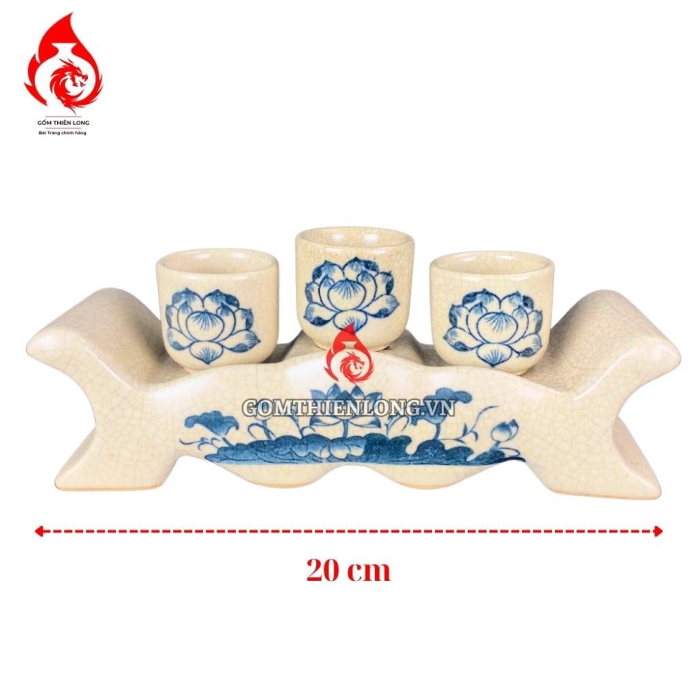 Bộ Kỷ Chén Thờ Men Rạn Vẽ Hoa Sen 231064