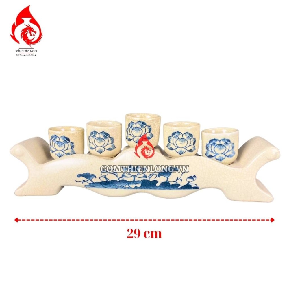 Bộ Kỷ Chén Thờ Men Rạn Vẽ Hoa Sen 231064
