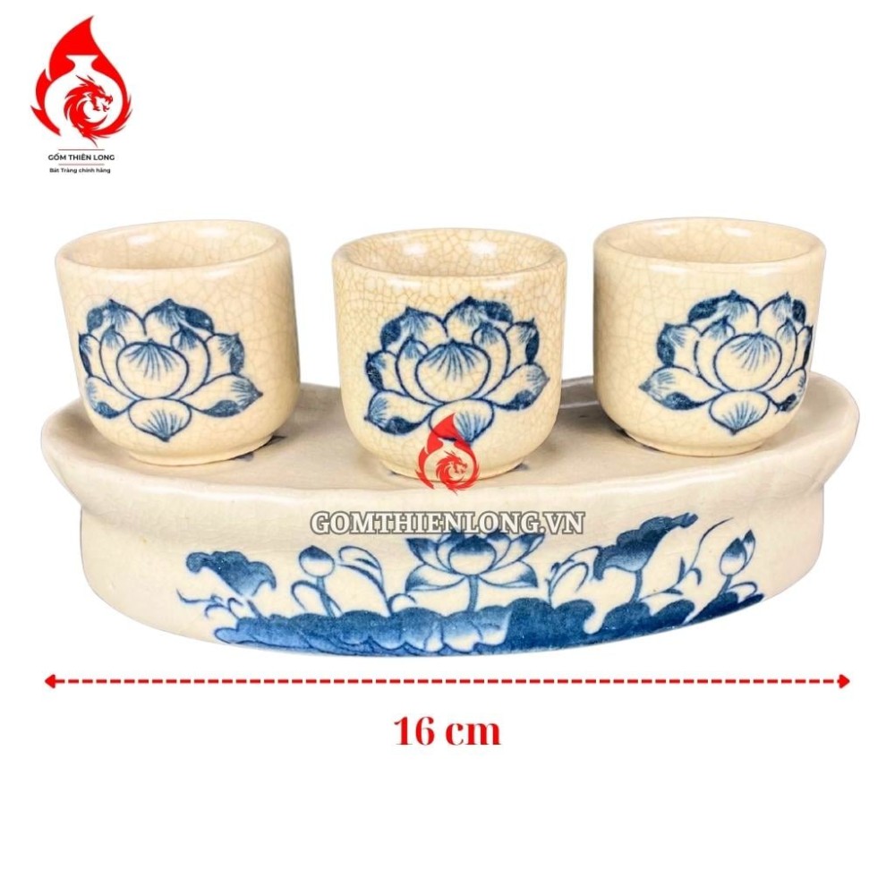 Bộ Kỷ Chén Thờ Men Rạn Vẽ Hoa Sen 231065