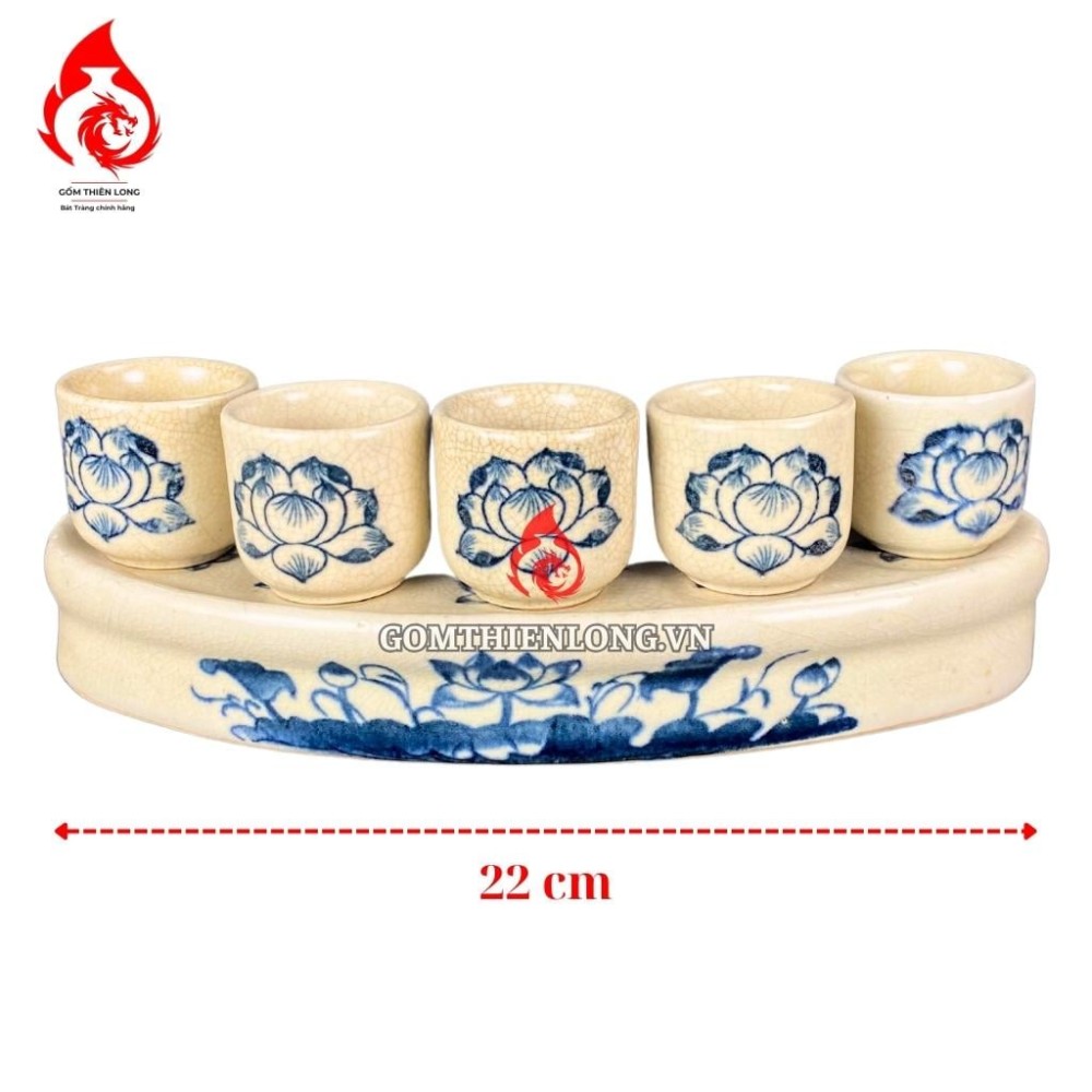 Bộ Kỷ Chén Thờ Men Rạn Vẽ Hoa Sen 231065