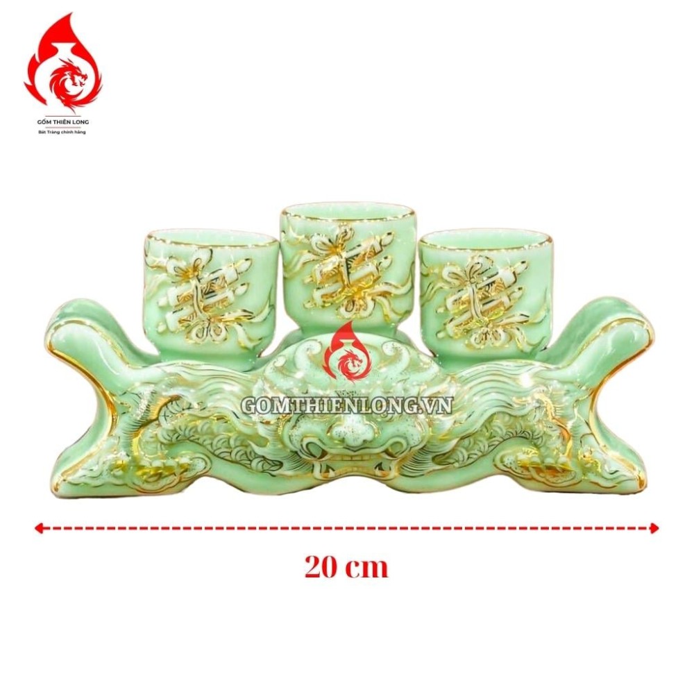 Bộ Kỷ Chén Thờ Men Xanh Ngọc Bích Vẽ Vàng 231068