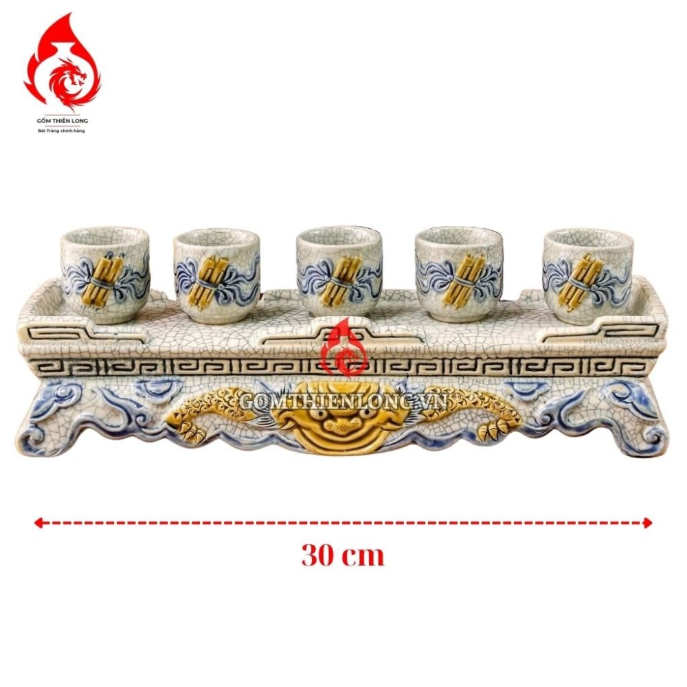 Bộ Kỷ Chén Thờ Men Rạn Đắp Nổi 231070