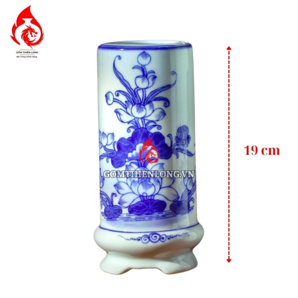 Ống Đựng Nhang Bát Tràng Men Lam Vẽ Hoa Sen 231078