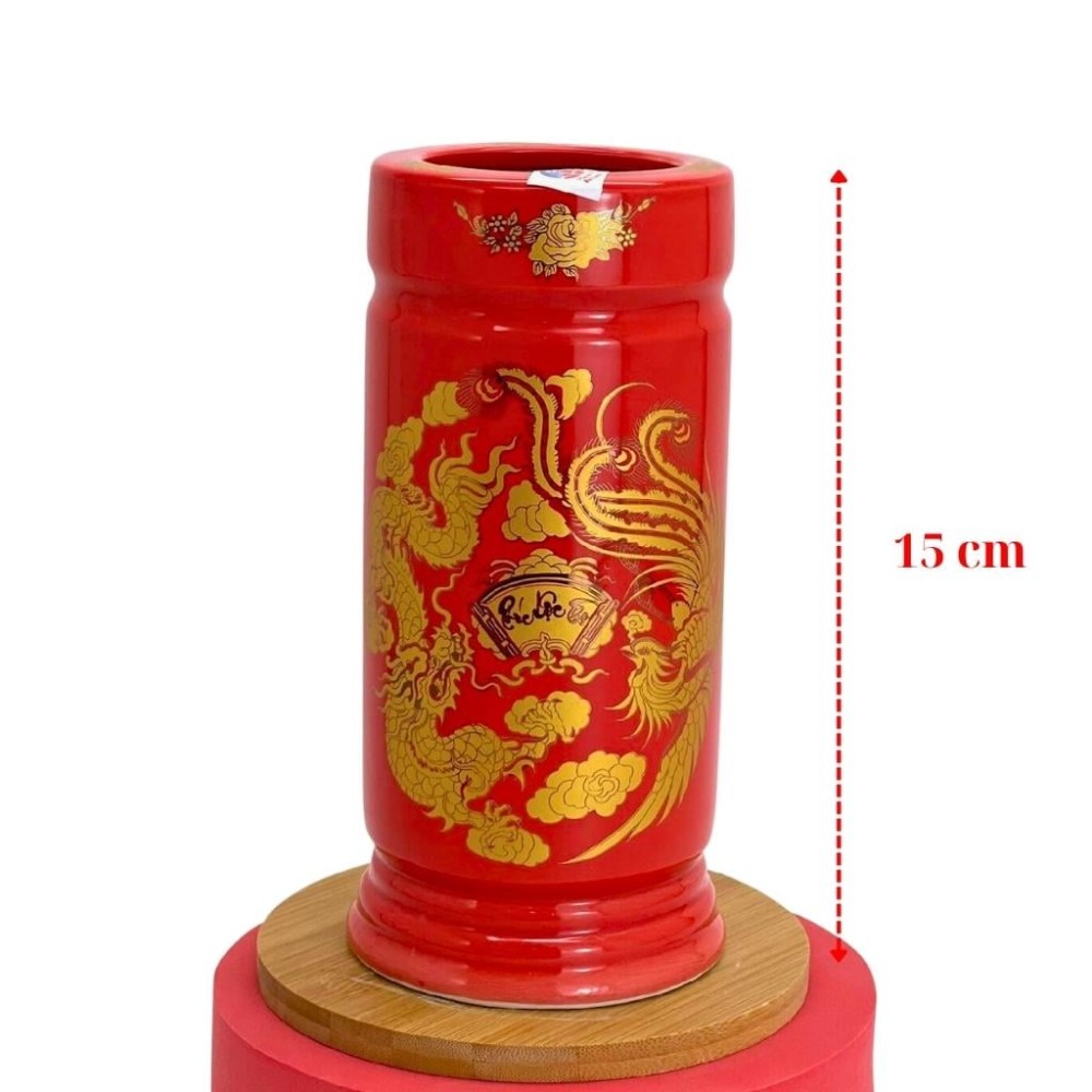 Ống Đựng Nhang Bát Tràng Màu Đỏ Vẽ Rồng Phượng 231083