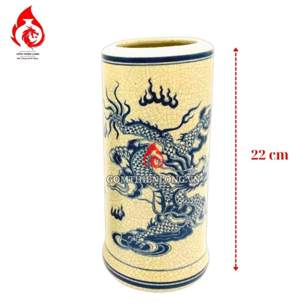 Ống Đựng Nhang Bát Tràng Men Rạn Vẽ Rồng Phượng 231088