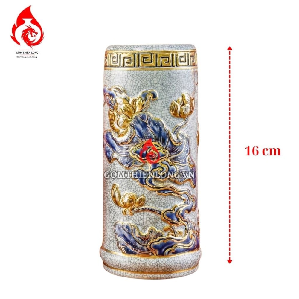 Ống Đựng Nhang Bằng Sứ Men Rạn Vẽ Vàng Hoa Sen 231099